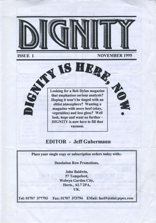 flyer for dignity 01 bob Dylan Fanzine